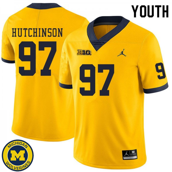 Youth Michigan Wolverines #97 Aidan Hutchinson Yellow Replica Jersey